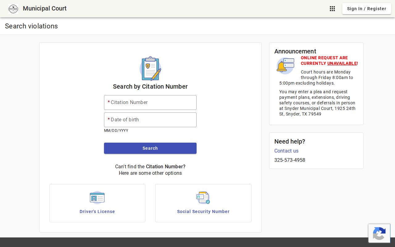 Snyder court docket citation and license search choices